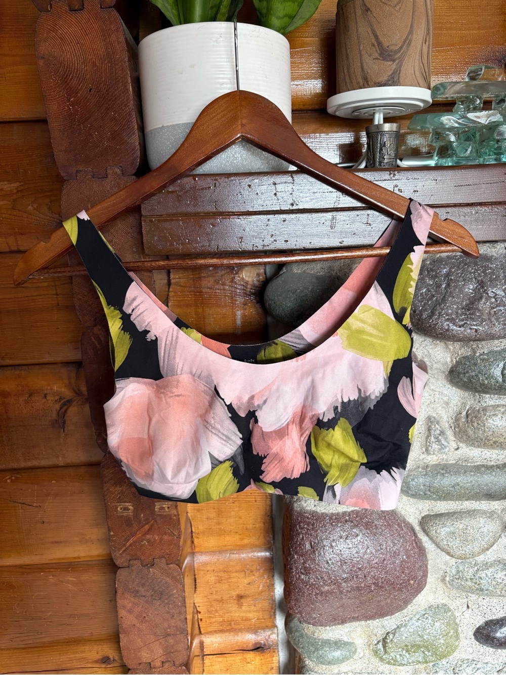 Knix Floral Wireless Bra Size Large Pink Green Black Comfort Bra